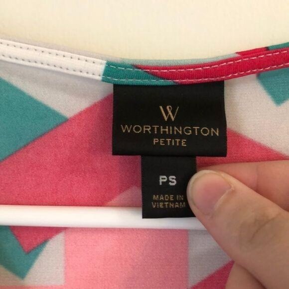 Worthington Petite PS Womens Abstract Print Wrap Blouse Multi-Color Long Sleeve - Picture 5 of 6